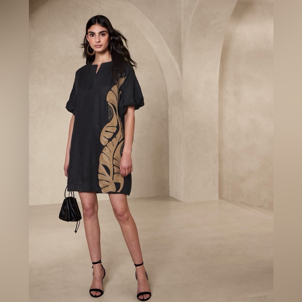 Banana Republic Botanica Embroidered Linen Mini Dress